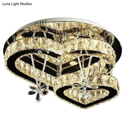 DecorBites™ DecorBites™ Loving Heart Ceiling Flush Light with Maple Leaf Charm - 2 Tiers, Stainless Steel Mirror Crystal Bedroom LED Lamp