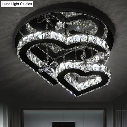 DecorBites™ DecorBites™ Loving Heart Ceiling Flush Light with Maple Leaf Charm - 2 Tiers, Stainless Steel Mirror Crystal Bedroom LED Lamp