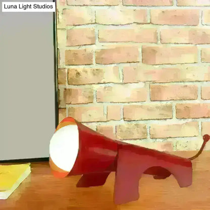 Lucy - Cartoon Red/Yellow Night Table Lamp - Dog-Like Metallic Shade