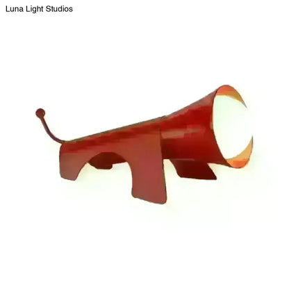 Lucy - Cartoon Red/Yellow Night Table Lamp - Dog-Like Metallic Shade