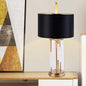 Ludovica - Black Fabric Night Table Lamp with Clear Glass Base - Traditional Drum