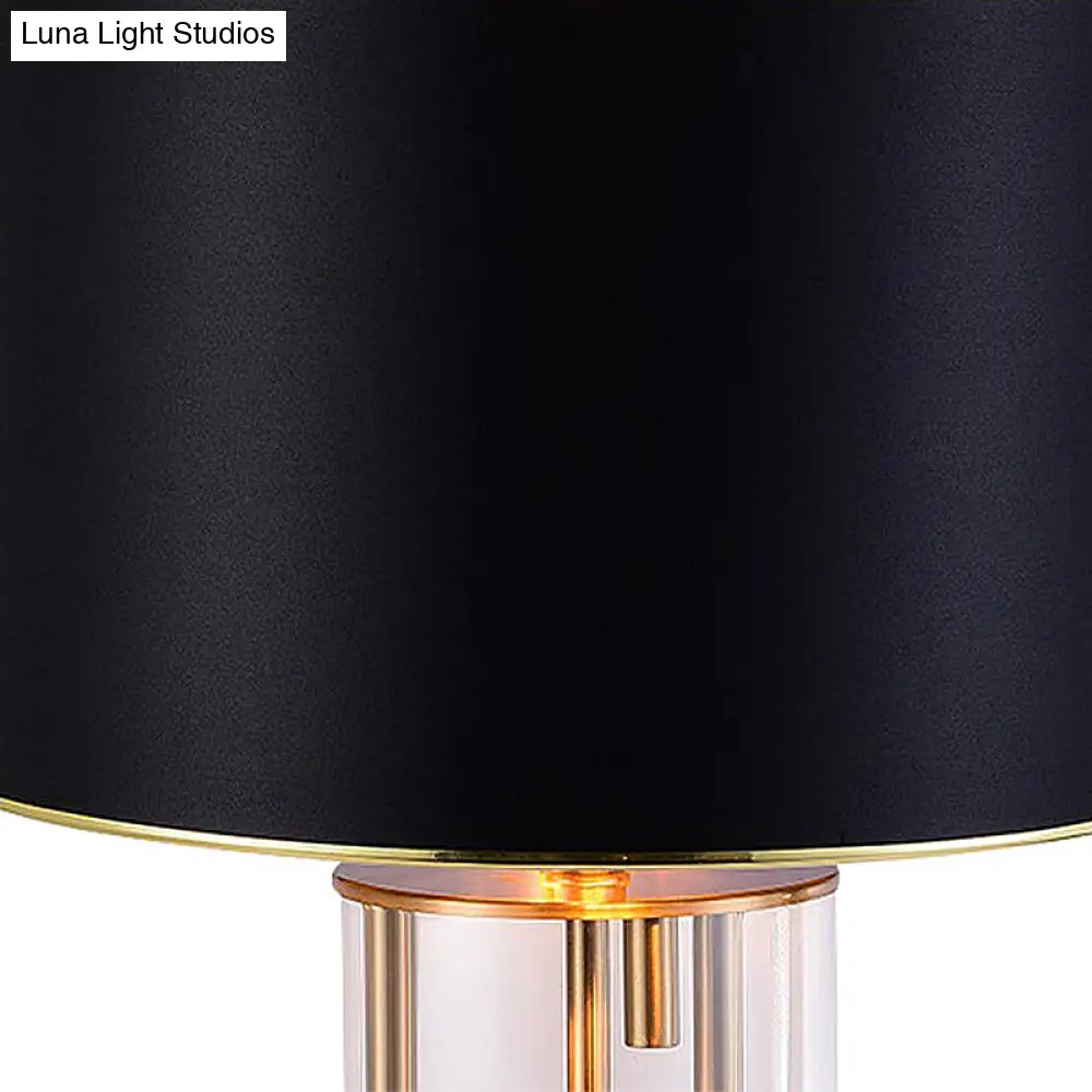 Ludovica - Black Fabric Night Table Lamp with Clear Glass Base - Traditional Drum