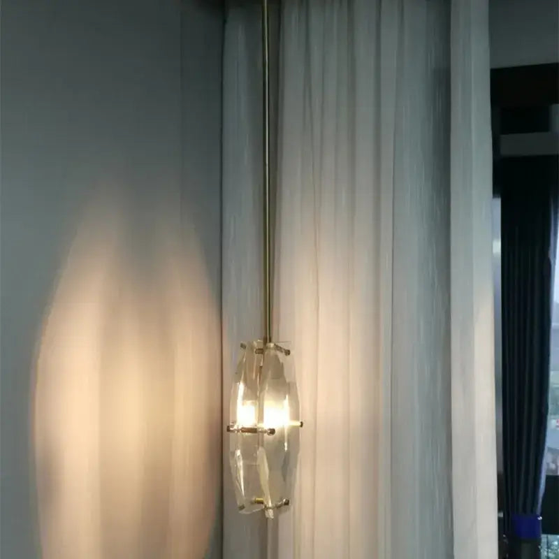 Luxe faceted gold crystal glass pendant lamp with clear faceted shade and brass accents for kitchen or bedroom decorbites crystal glass pendant