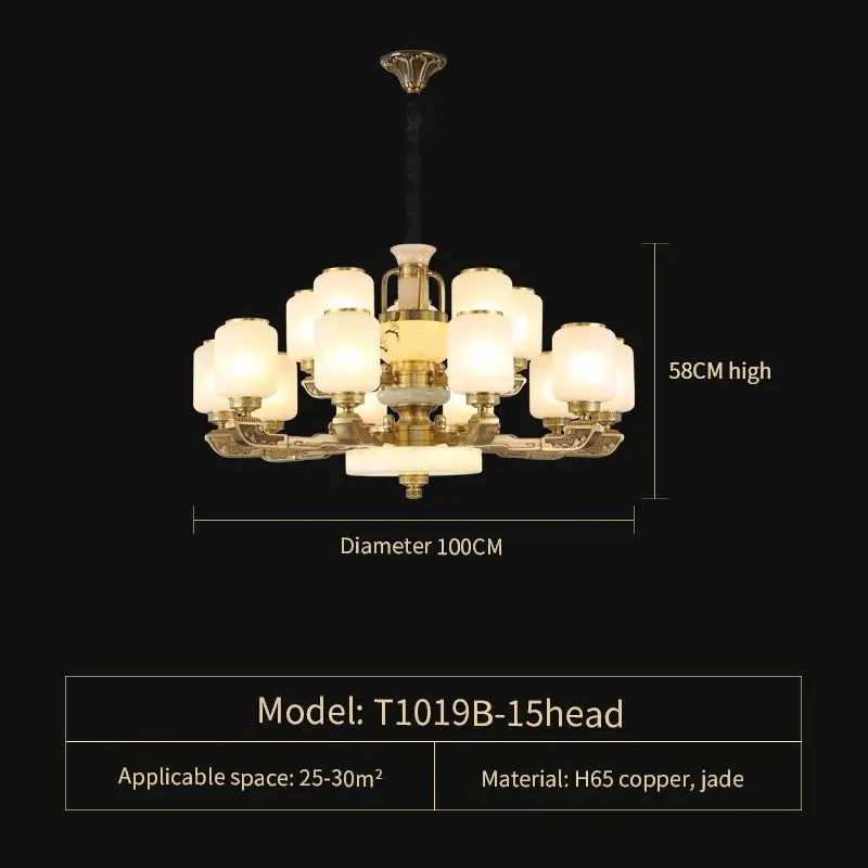 Luxe gold and frosted glass jade chandelier with a golden h65 copper frame for elegant living space decorbites jade chandelier