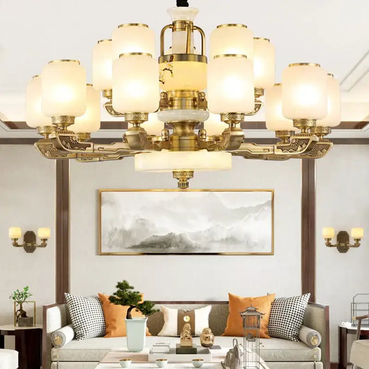 Luxe gold and frosted glass jade chandelier with intricate details for living room decorbites jade chandelier
