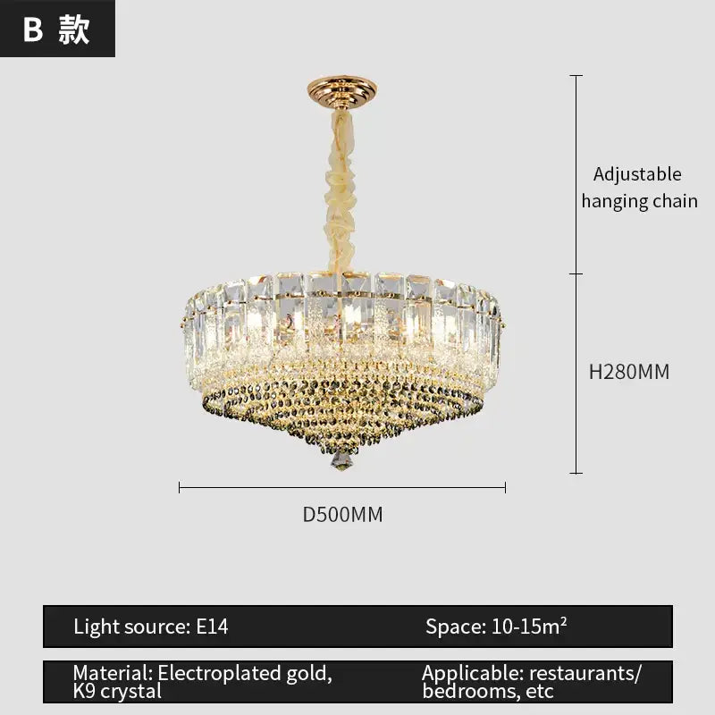 Luxe gold and gray crystal duplex villa chandelier with gold electroplated tiers and k9 crystal for elegant decorbites crystal duplex lighting