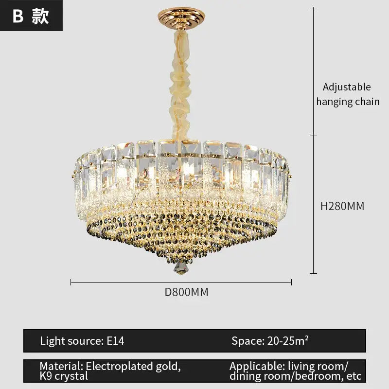 Luxe gold and gray crystal duplex villa chandelier with gold-plated tiers and clear k9 crystal for living room decorbites crystal duplex