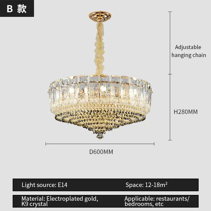 Luxe gold and gray crystal duplex villa chandelier with gold electroplated frame and clear k9 crystal beads decorbites crystal duplex