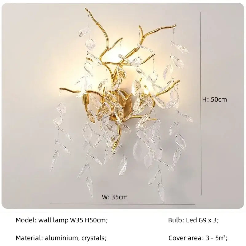 Luxe gold crystal branch pendant light with gold toned aluminum arms and clear crystals for elegant decorbites crystal branch lighting