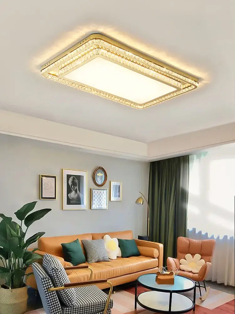 Luxe gold crystal led ceiling chandelier with embedded crystal accents for dining room decorbites crystal led lighting