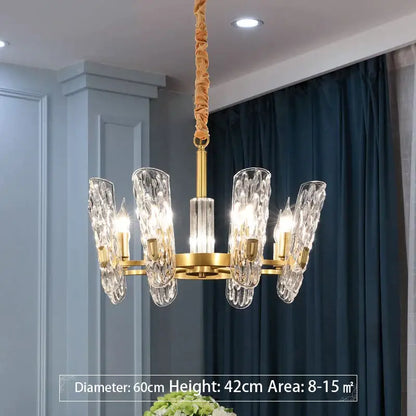 Luxe gold glass led ceiling chandelier with five textured glass shades and braided cord suspension for living room