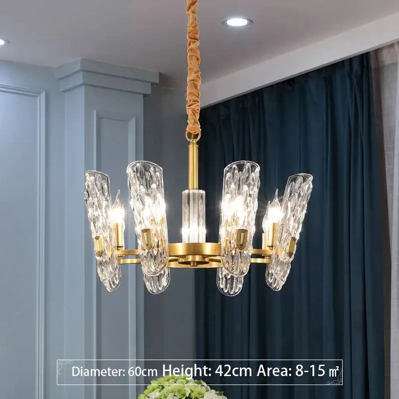 Luxe gold glass led ceiling chandelier with five textured glass shades and braided cord suspension for living room
