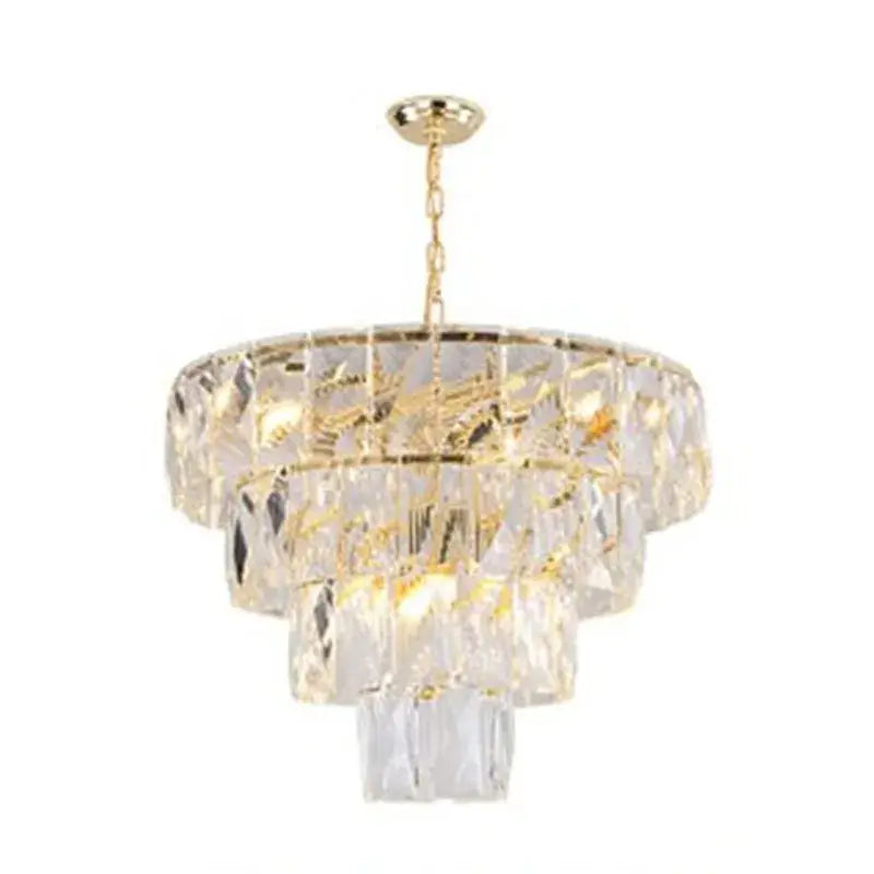 Luxe gold steel crystal pendant light dining room chandelier with multi-tiered gold steel crystal and faceted glass decorbites gold steel