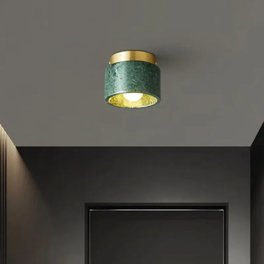 Luxe green and white marble downlight with gold rim and interior for living room decorbites green white marble light