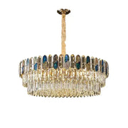 Luxurious blue and gold sea shell dimmable led chandelier with crystal prisms and inlaid panels for living room decorbites dimmable led sea