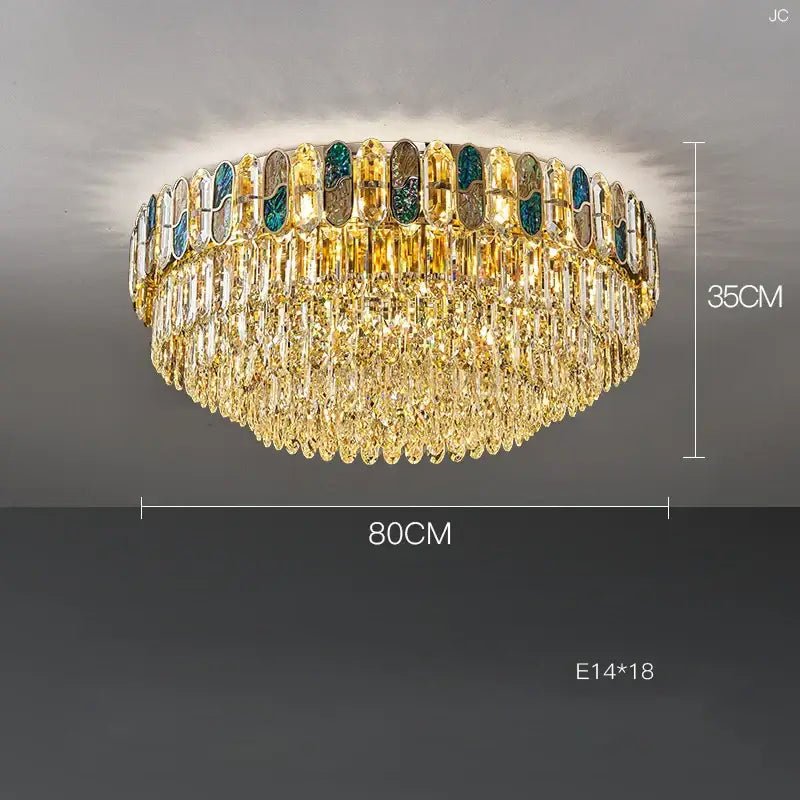 Luxurious blue and gold sea shell dimmable led chandelier with gold-toned crystals and teal-blue stones for living room decorbites dimmable led sea