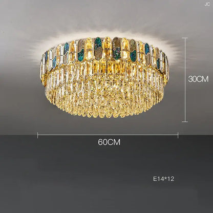 Gold-toned tiered sea shell dimmable led chandelier with clear and teal glass panels for luxurious living room decorbites dimmable led sea
