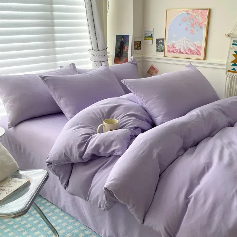 Luxurious Cotton Bedding Set - Various Sizes - Light Purple / King size 4pcs