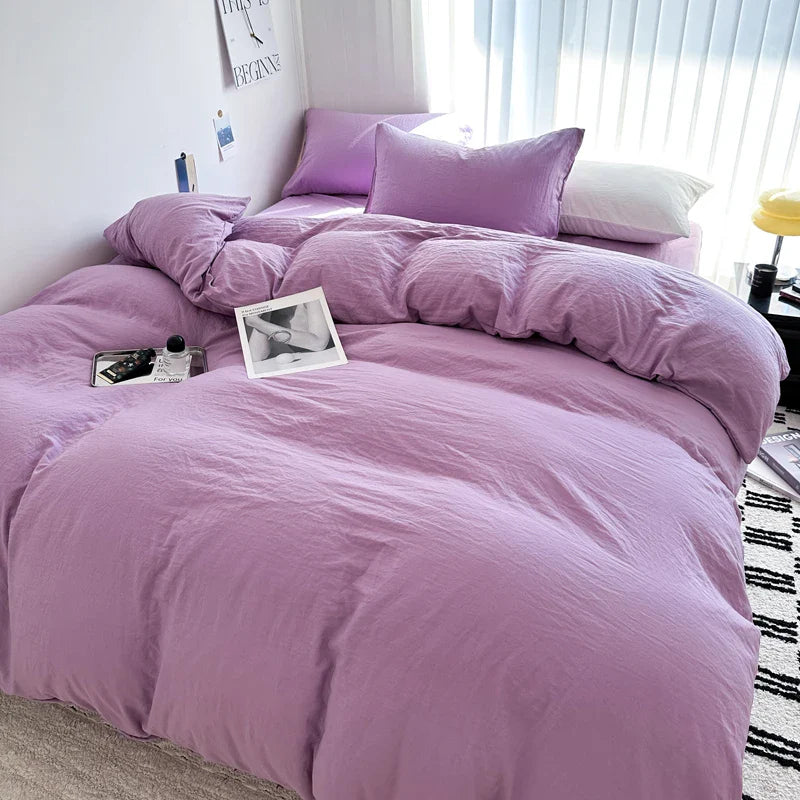 Luxurious Cotton Bedding Set - Various Sizes - Queen Size 4pcs / Purple / CHINA