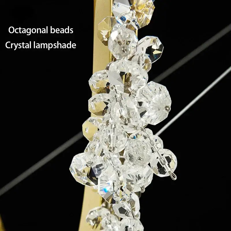 Luxurious crystal gold ring led chandelier featuring faceted octagonal beads on gold ring led frame for living room decorbites crystal gold
