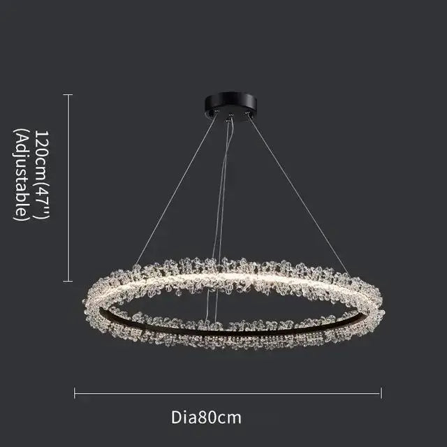 A modern crystal gold ring led chandelier with black metal frame and bright faceted crystals for living room decorbites crystal gold