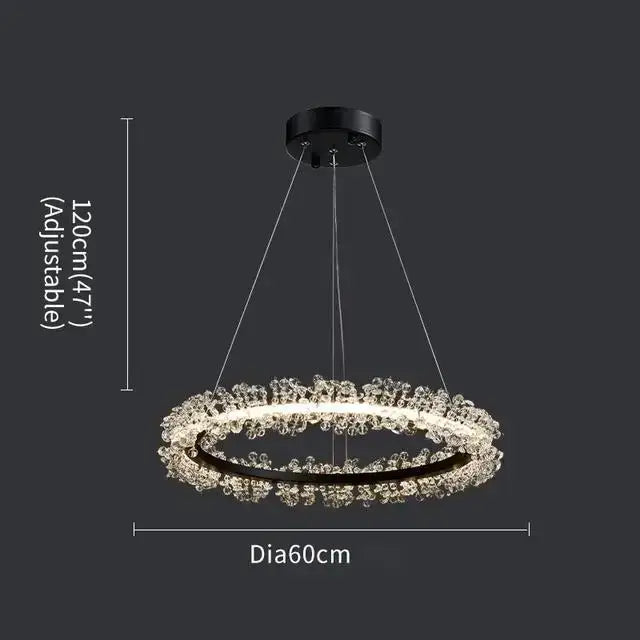 Modern black circular gold ring led chandelier with crystal gold ring beads for living room decorbites crystal gold decor