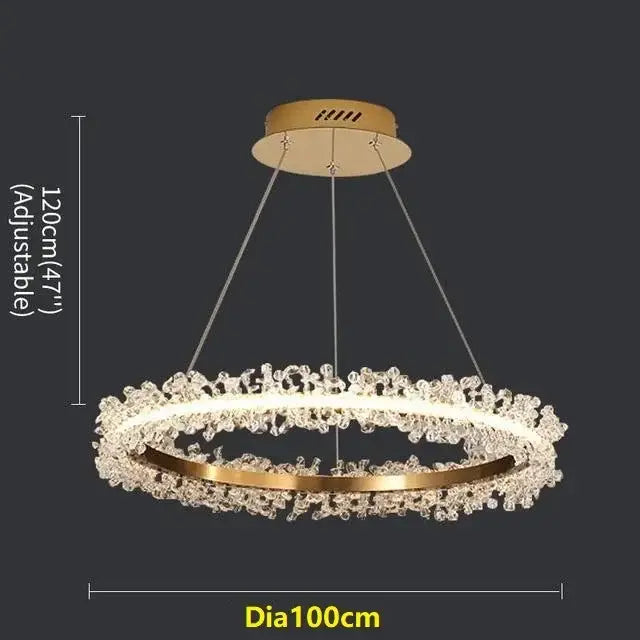 Luxurious decorbites crystal gold ring led chandelier with gold-tone circular frame and crystal embellishments for living room decor
