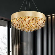 Luxurious gold circular crystal chandelier with amber and clear glass beads for living room pendant light decorbites circular crystal