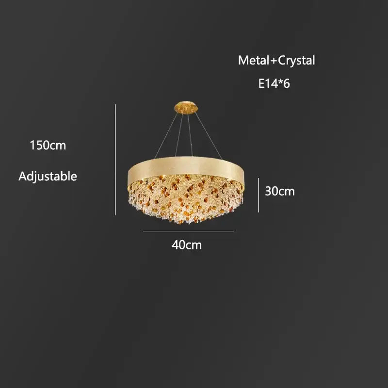 Luxurious gold decorbites circular crystal chandelier with metallic frame and cascading crystals for living room pendant light