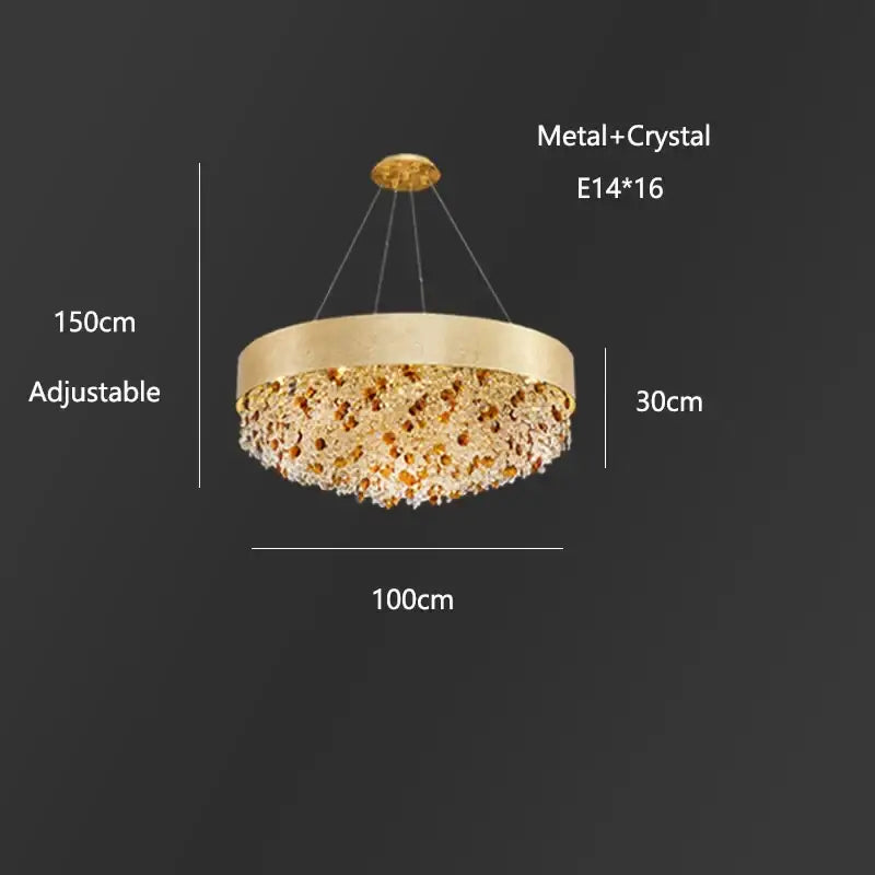 Luxurious gold decorbites circular crystal chandelier with metallic frame and cascading crystals for living room pendant light