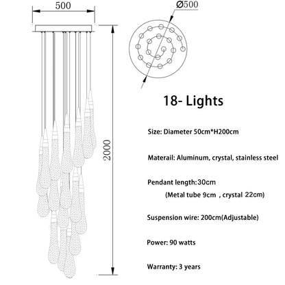 Luxurious Gold Crystal Chandelier for Staircase - 18 lights(Spiral) / Warm White - Chandelier