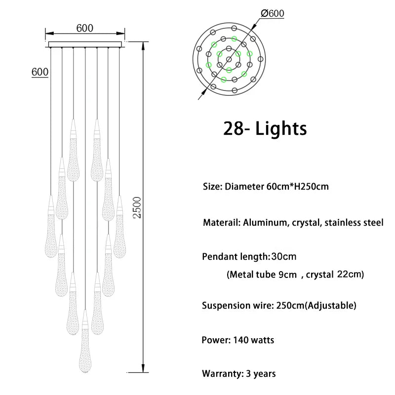 Luxurious Gold Crystal Chandelier for Staircase - 28 lights(Freely) / Warm White - Chandelier