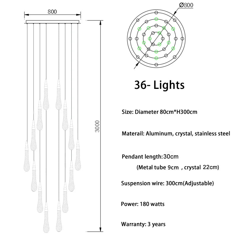 Luxurious Gold Crystal Chandelier for Staircase - 36 lights(Freely) / Warm White - Chandelier