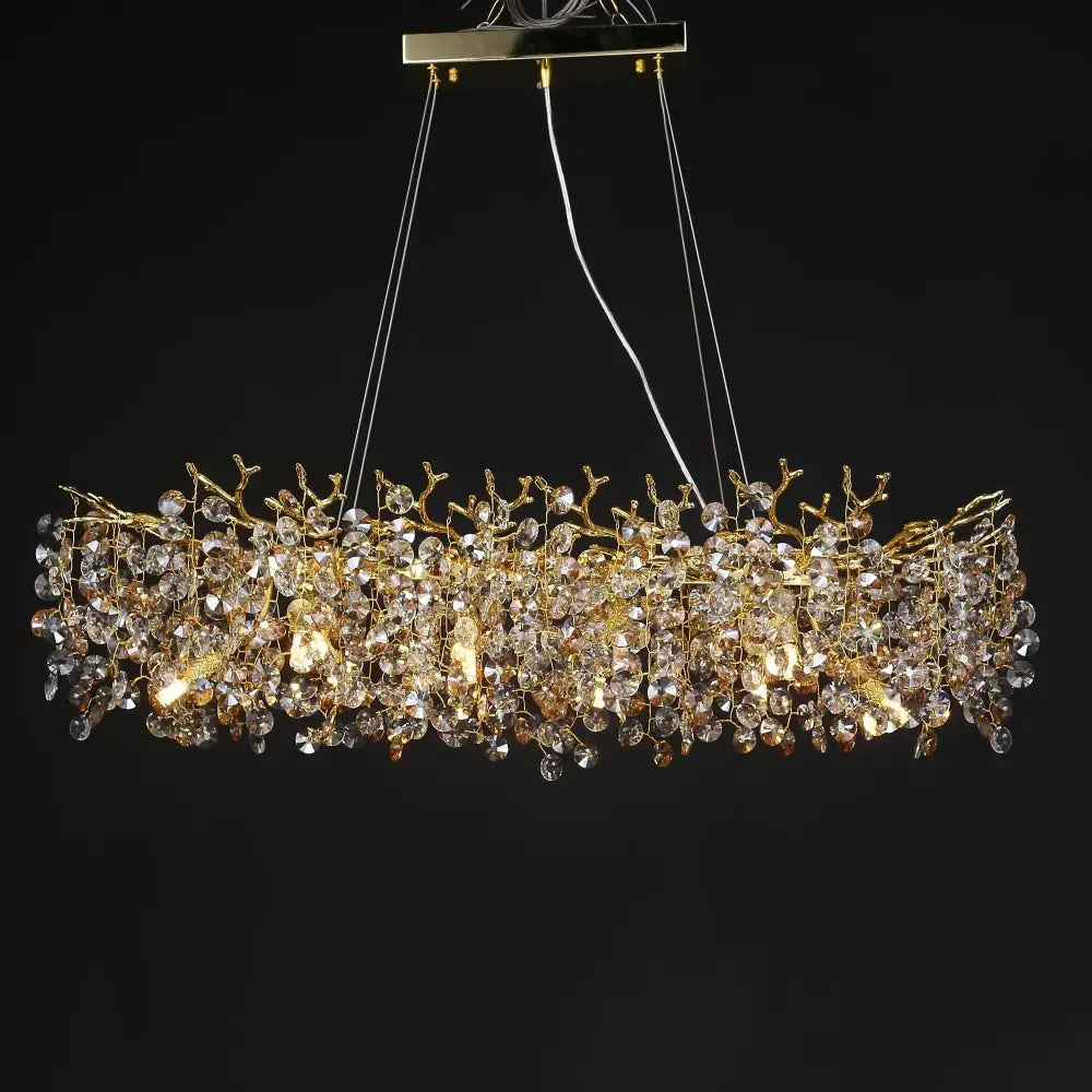 Luxurious gold crystal sunflower branch chandelier with intricate metalwork and clear amber crystals for dining room decorbites crystal sunflower