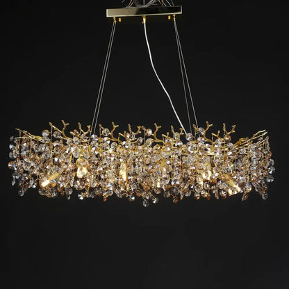 Luxurious gold crystal sunflower branch chandelier with intricate metalwork and clear amber crystals for dining room decorbites crystal sunflower