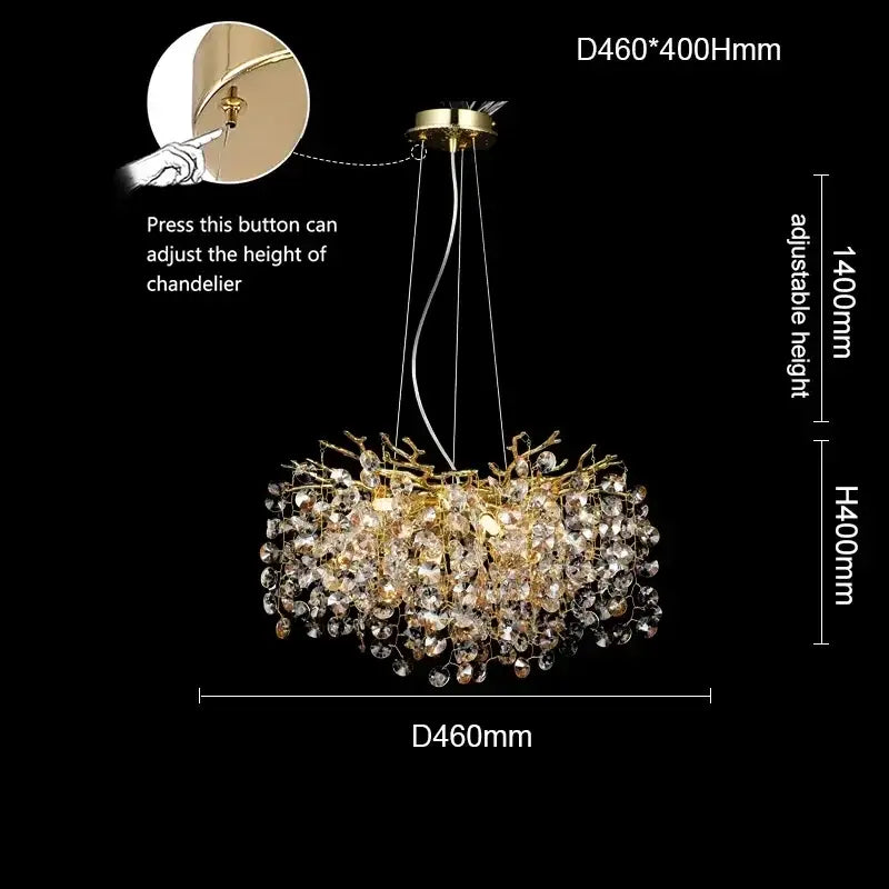 Luxurious gold crystal sunflower branch chandelier with cascading clear crystal droplets and adjustable height for dining room decorbites crystal sunflower