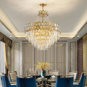 Luxurious gold pendant lamp with hexagonal lattice and cascading deluxe crystal led droplets for dining room decorbites deluxe crystal