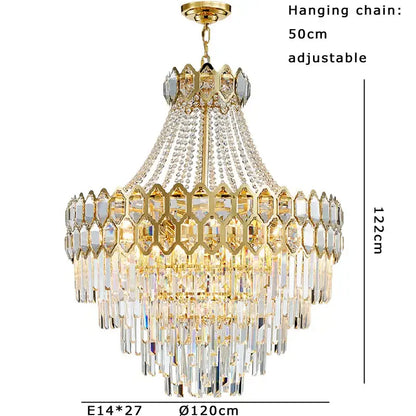 Gold-toned pendant lamp with hexagonal deluxe crystal prisms and adjustable 50cm chain for dining room decorbites deluxe crystal