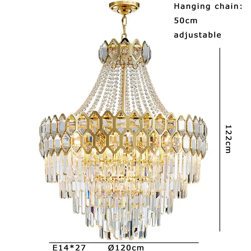 Gold-toned pendant lamp with hexagonal deluxe crystal prisms and adjustable 50cm chain for dining room decorbites deluxe crystal