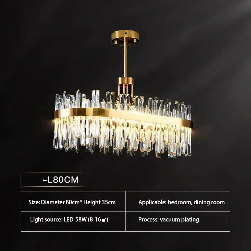 Luxurious gold round crystal pendant light with gold-plated oval chandelier and clear crystal prisms for living room decorbites gold round