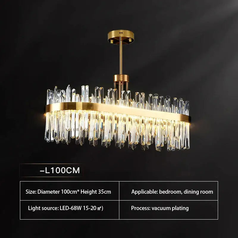Gold-plated oval pendant light with dangling crystal prisms decorbites gold round crystal for living room decor