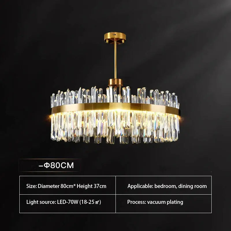 Luxurious gold round crystal pendant light featuring a gold-toned frame and hanging crystal rods for living room decorbites gold round decor
