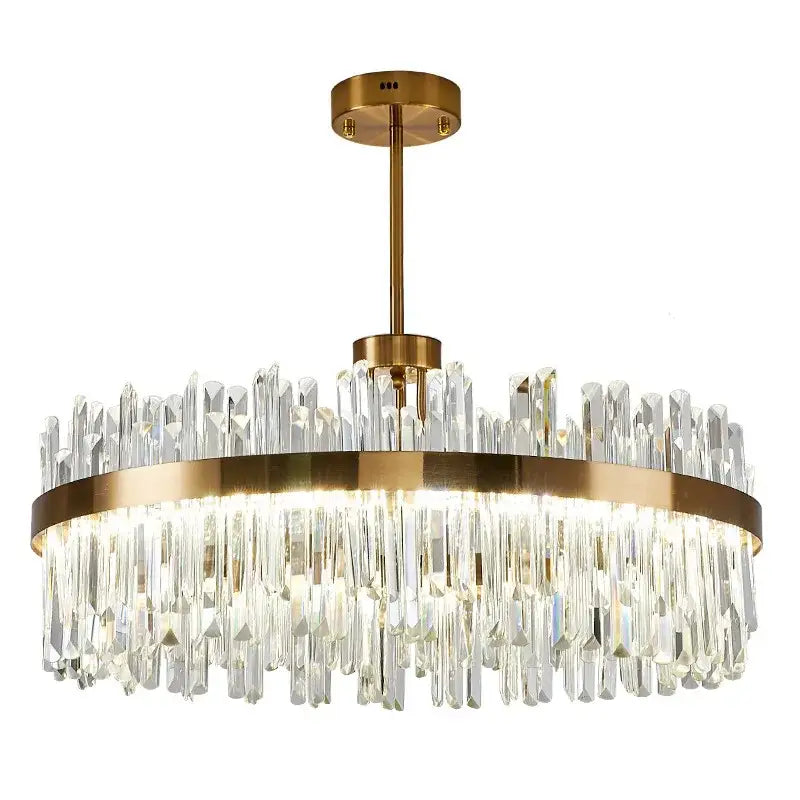 Gold-toned decorbites gold round pendant light with clear crystal prisms for luxurious living room decor