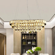 DecorBites™ contemporary gold-toned crystal pendant light with tiered restaurant hanging design in chrome finish