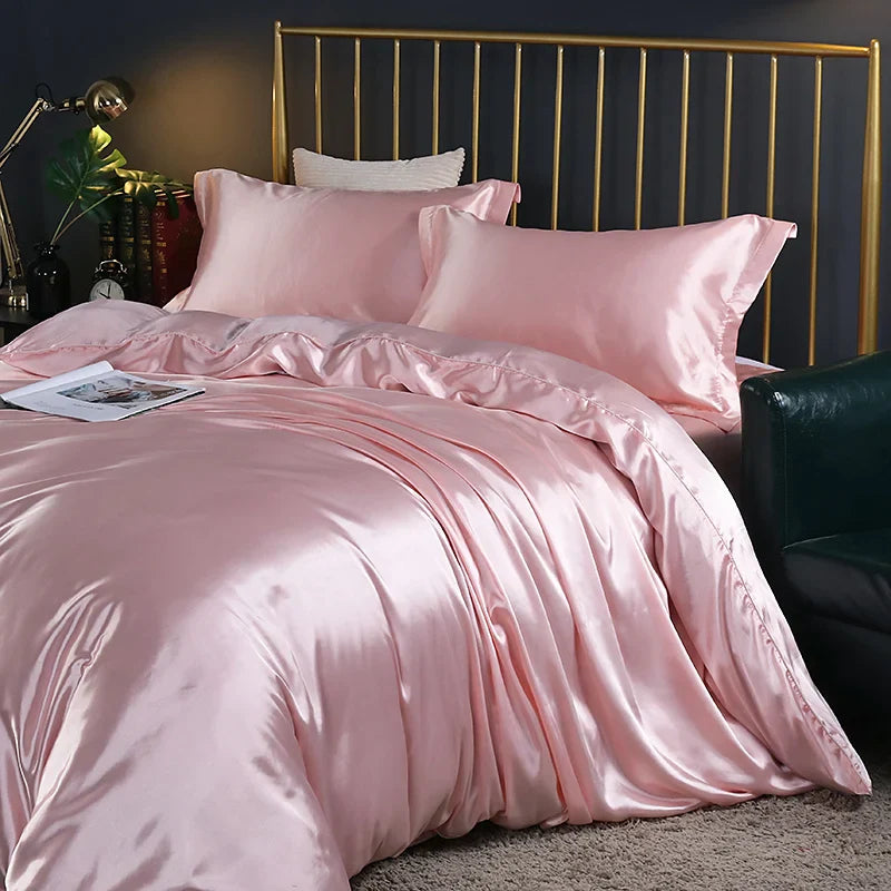 Luxurious Silk Bedding Set: Duvet Cover Sheets Pillowcase