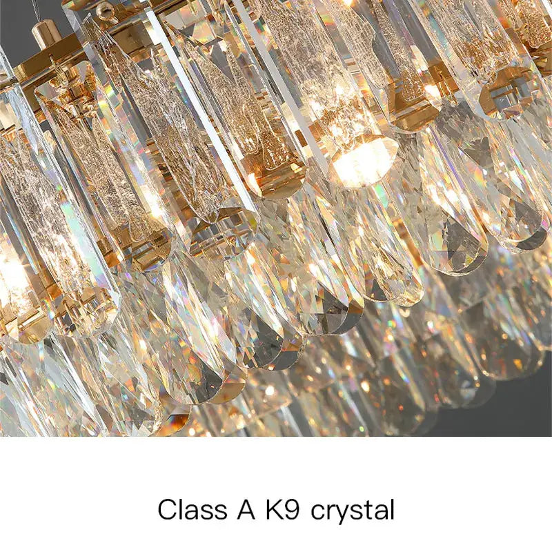 Luxurious two tier gold round oval crystal chandelier with cascading teardrop k9 crystals for dining room decorbites gold round