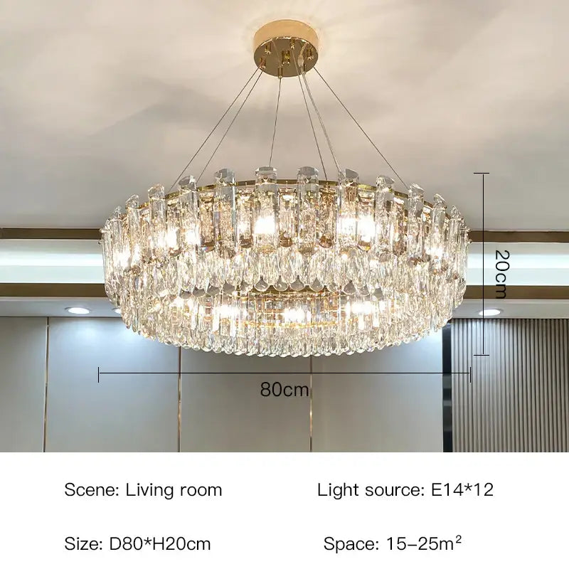 Luxurious two tier gold crystal chandelier with gold round oval metal accents for dining room decorbites gold round design