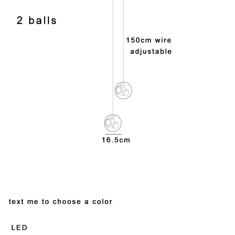 Adjustable luxury amber glass sphere pendant light with two 16.5cm clear glass pendant balls and customizable color
