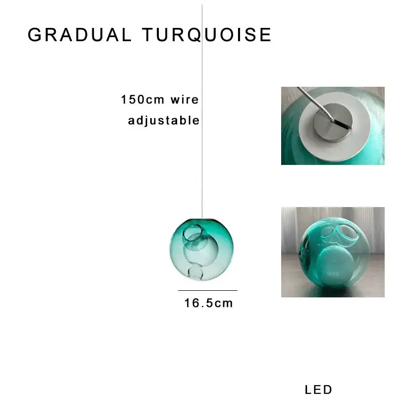 Luxury amber glass sphere pendant light with sleek turquoise gradient clear glass and adjustable 150cm wire decorbites clear glass pendant light