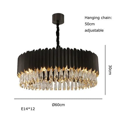 Luxury black crystal pendant lights featuring a black metal circular frame with cascading clear crystal droplets for dining room decorbites black crystal ceiling
